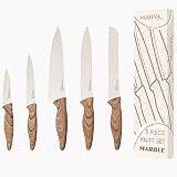 nuovva 5pc Cream Granite Kitchen Knife Set – Stainless Steel Non Stick Blades
