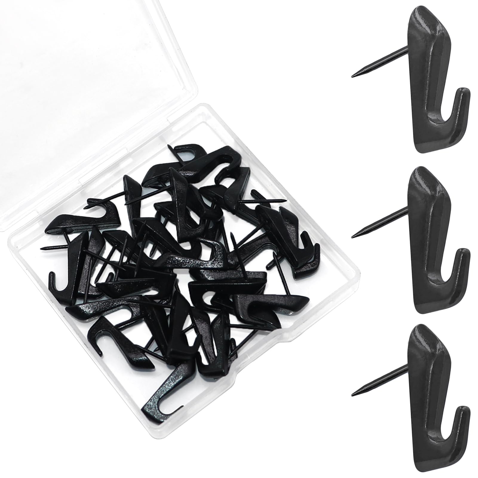 Photo 1 of 30 PCS Picture Hanging Nails Thumb Tacks for Wall Hangings, Heavy Duty Push Pins Wall Hooks for Drywall Cork Board, Picture Hanging Kit with Nails Black