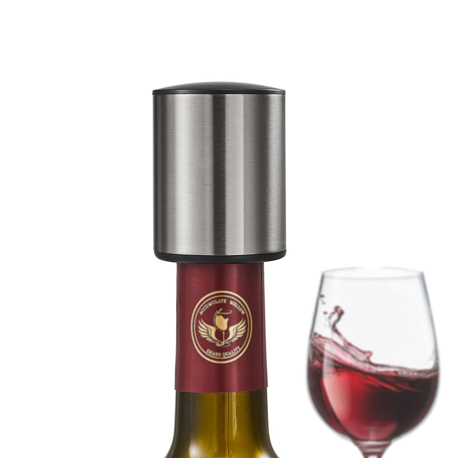 ELMWAY VinoLux Series Vacuum Wine Stopper – Pump Seal with Stainless Steel Shell, Preserves Wine Freshness, Easy Removal & Reusable Design, for Home, Parties & Wine Lovers – Gunmetal