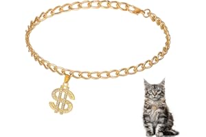 PRDGOHV Pet Dogs and Cats Gold Chain Diamond Crystal Dollar Sign Pendant Collar Walking Metal Chain Necklace Pet Cuban Style Collar Jewelry(Bring Jewelry Box) (XS)