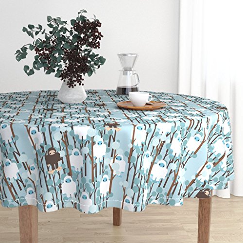 Round Tablecloth - Contest Ice Yeti Bigfoot Lost Sasquatch Abominable Snowman by Thirdhalfstudios - Cotton Sateen Tablecloth 70in