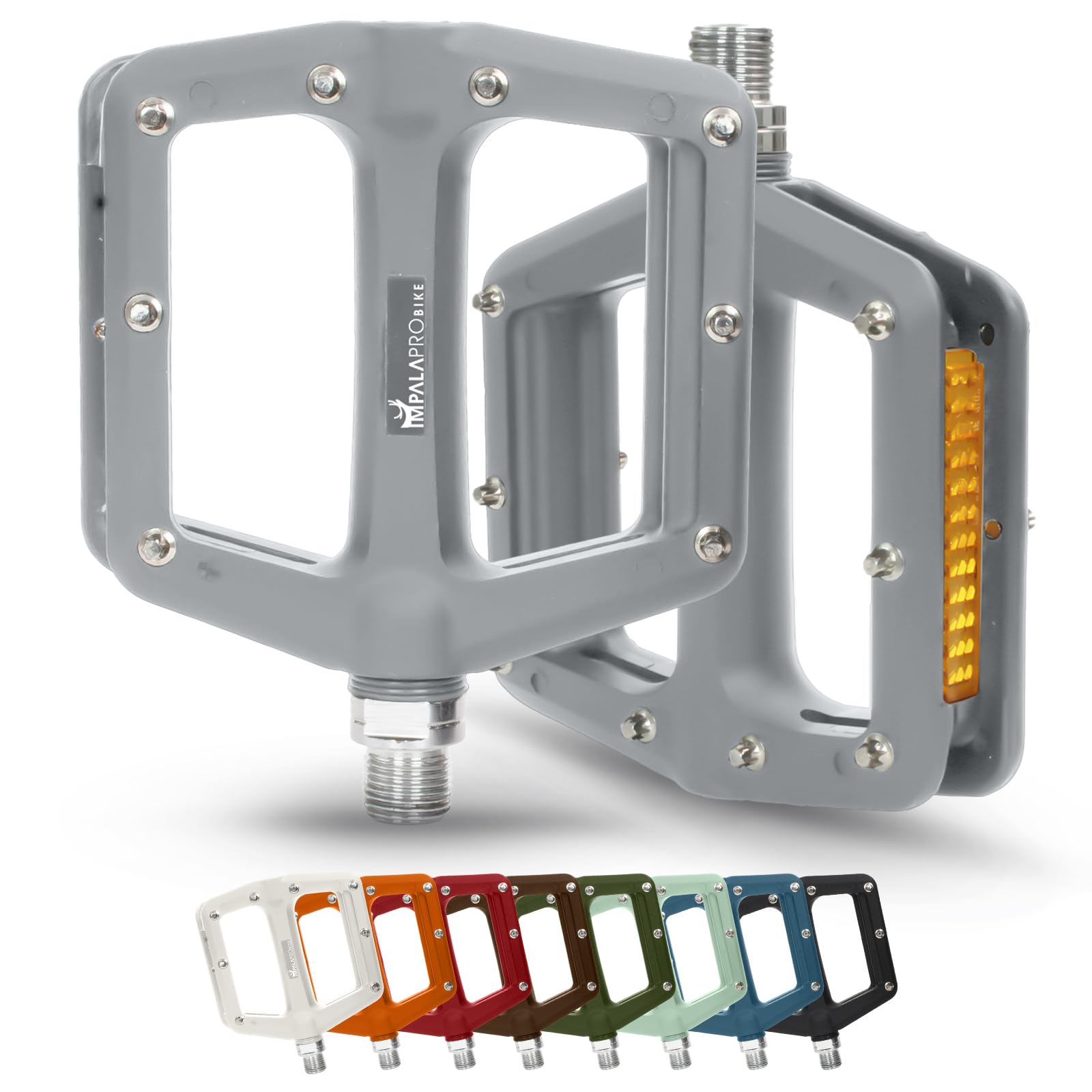 IMPALAPRO - Bicycle Pedals with Reflective - Bike Pedal with Reflectors - Pedals Platform Nylon Non-Slip - Pedals MTB Road City BMX E-Bike - 9/16 Inch (Grey)