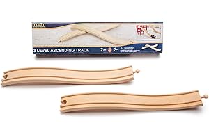 maxim enterprise, inc. 3 Level Ascending Wooden Train Track, Wooden Track Pieces Creates Double Ascending and Descending, Reversible Tracks, 2 Piece Pack Compatible with Major Brands