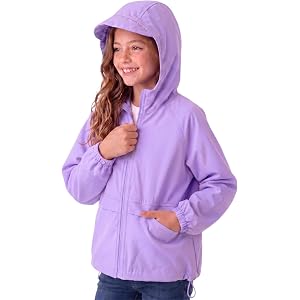 nowpith Girls Lightweight Hooded Jacket Full Zip Water-Resistant with Pockets for Kids