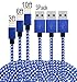 Frieso 3pcs 3FT 6FT 10FT Nylon Braided Charging Cable for iPhone 7, 7 plus, 6s 6 Plus 5s 5c 5,iPhone SE, iPad Pro, Air 2, iPad mini 4 3 2, iPod touch 5th gen / 6th gen / nano 7th gen (Blue white)