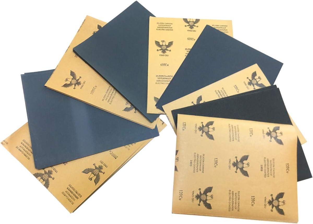 ZLYY 9 x 11 Inch Gravel Silicon Carbide Waterproof Sandpaper,for Wood Furniture Finishing, Metal Sanding and Metal Polishing.(120/240/320/400/600/800/1000/1500/2000Cw,45pcs)