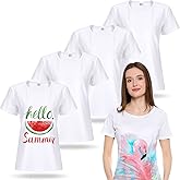 5 Pieces Women Sublimation Blank T-Shirt Basic White Polyester Shirts Sublimation Short Sleeve T-Shirt for Women