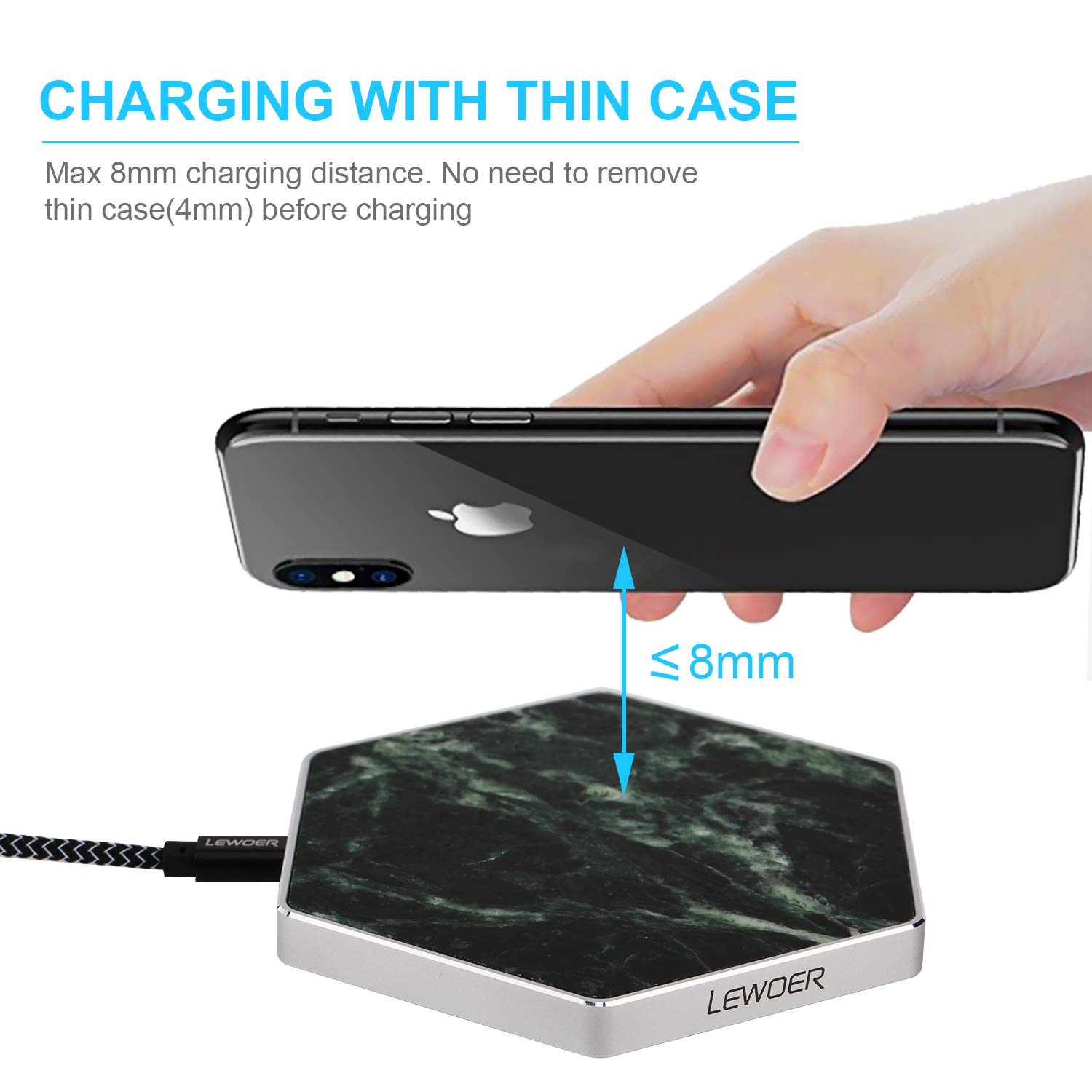 LEWOER Wireless Charging Charger, Wireless Charging Pad Fast Charging Base Compatible with iPhone 8/8 Plus/iPhone X, Galaxy S9/S9+/ S8/S8+/S7/S7 Edge and Other Qi-Enabled Phones(No AC Adapter)(Green)