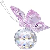 H&D HYALINE & DORA Pink Crystal Flying Butterfly with Crystal Ball Base Figurine Collection Cut Glass Ornament Statue Animal 