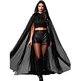 Kaei&Shi Long Sheer Cape,Tulle Hooded Cloak Halloween Witch Ghost Costume,Gothic Wedding Dress For Women