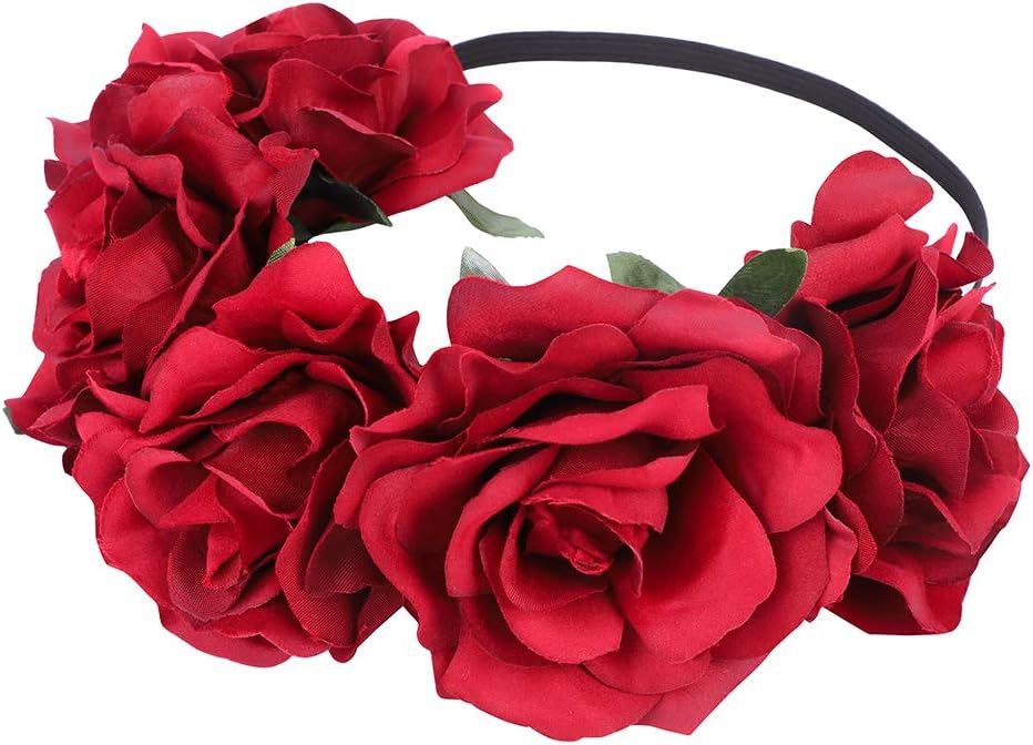 Rose Flower Crown Garland Hair Wreath Wedding Floral Headband Boho Headpiece Headdress Halloween Bride Costume Accessory Fancy Dress for Gothic Party Christmas Masquerade Hen Party Day of The Dead - Image 4