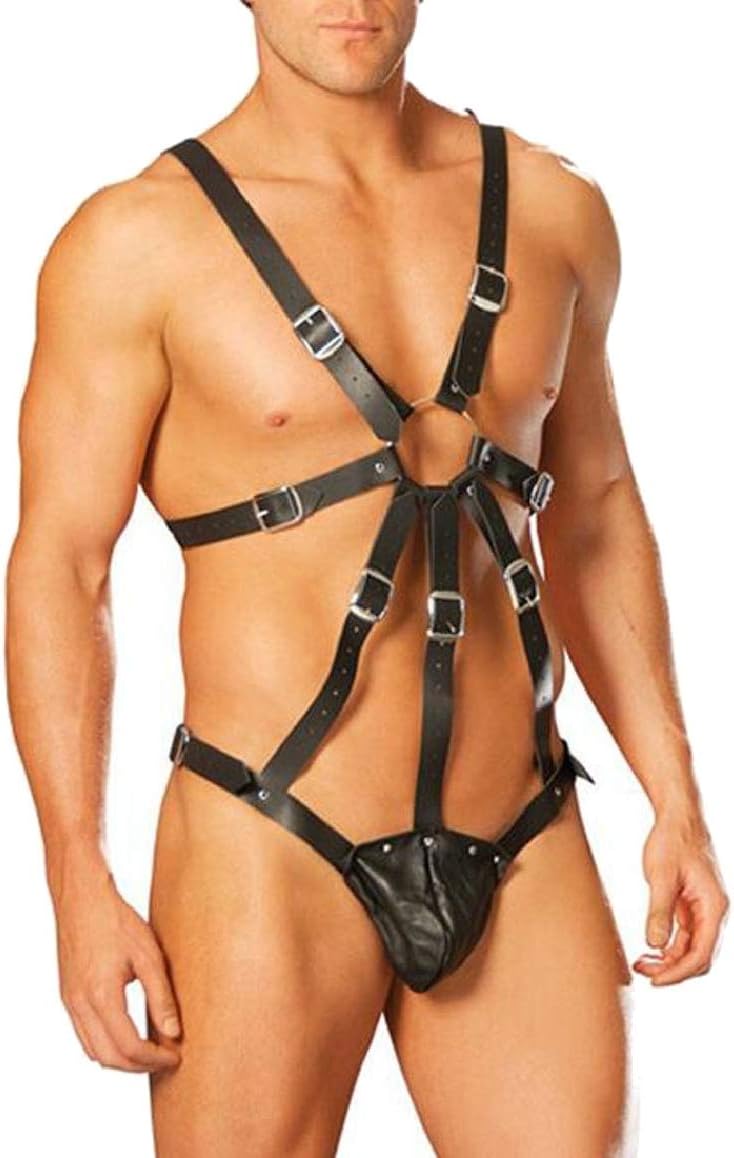 Ptyhk RG Men's Adjustable Faux Leather Full Body Chest Harness with Pouch
