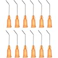 HARFINGTON 12pcs Blunt Tip Dispensing Needles, 23 Gauge 45 Degrees Bent Dispensing Tips 1" End Angled Dispenser Needle with Luer Elbow Blunt Needle for Oil or Glue Applicator, Orange