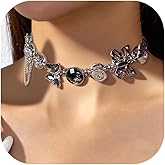 Gothic Necklace Butterfly Necklace Black Choker Necklaces for Women Goth Jewelry Silver Charm Necklaces Punk Grunge Accessories