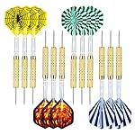 12 Pack 18 Grams Steel Tip Dart Set with 4 Styles Dart Flights and 16 Dart Shafts for Dartboard - By Vopa