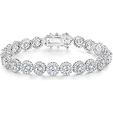 Gemsme Tennis Bracelet for Women 1 Row 18K Yellow Gold/White Gold Plated 5mm Round Cubic Zirconia Bracelets 6.5-8.5 inch