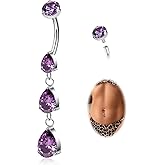 SOMEITIA 14G G23 Pure Titanium Dangle Belly Button Ring for Women Teardrop Belly Ring Barbell Dangling Clear CZ Navel Ring Hypoallergenic Navel Body Piercing Jewelry 10mm