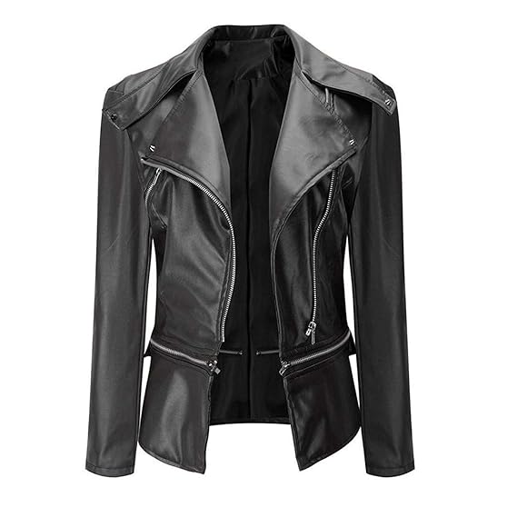 Jacket Damen Frühling Herbst Kunstlederjacke Trendigen Mädchen Hipster Lederjacke Langarm Pu-Leder Mit Reißverschluss Mantel 