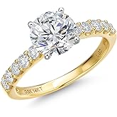 Gem Stone King 14K Two Tone Gold Gemstone Birthstone and White Lab Grown Diamond Engagement Ring For Women | Round 6MM and 2MM | Wedding Anniversary Promise Ring | Available in Size 5,6,7,8,9