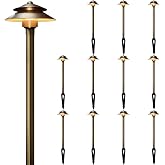 Gardencoin Solid Brass Low Voltage Landscape Pathway Lights -12 Pack (6'' Shade, 19'' Tall), 12V LED Heavy Duty Path Lighting Outdoor Wired, Waterproof Antique Bronze Walkway Light Without G4 Bulb