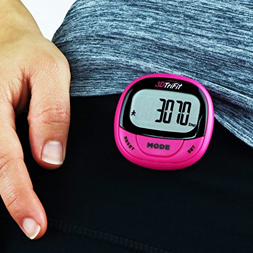 3DTriFit 3D Pedometer Activity Tracker | Best Pedometer for Walking with Pause Function & 7-Day Memory for Men & Women. Fitness Tracker Accurately Monitors Steps, Calories Burned & Distance (Magenta) - Thumbnail 5