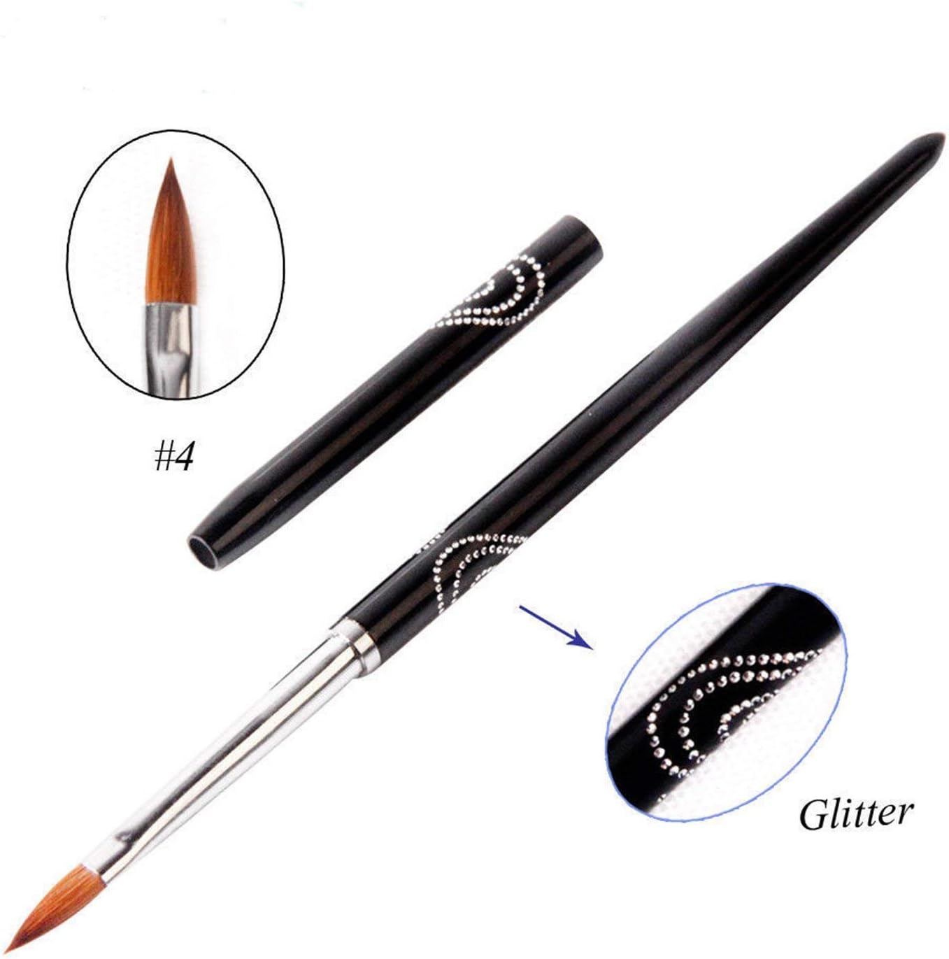 BQAN 1Pc Natural Kolinsky Hair Brush 3D Brush Metal Nail Brush Rhinestone Design 4# by BQAN