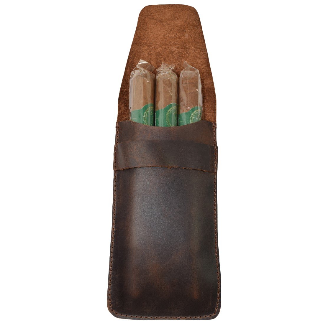 Rustic Leather Cigar Case Holder for Three 50 Ring Cigars Handmade by