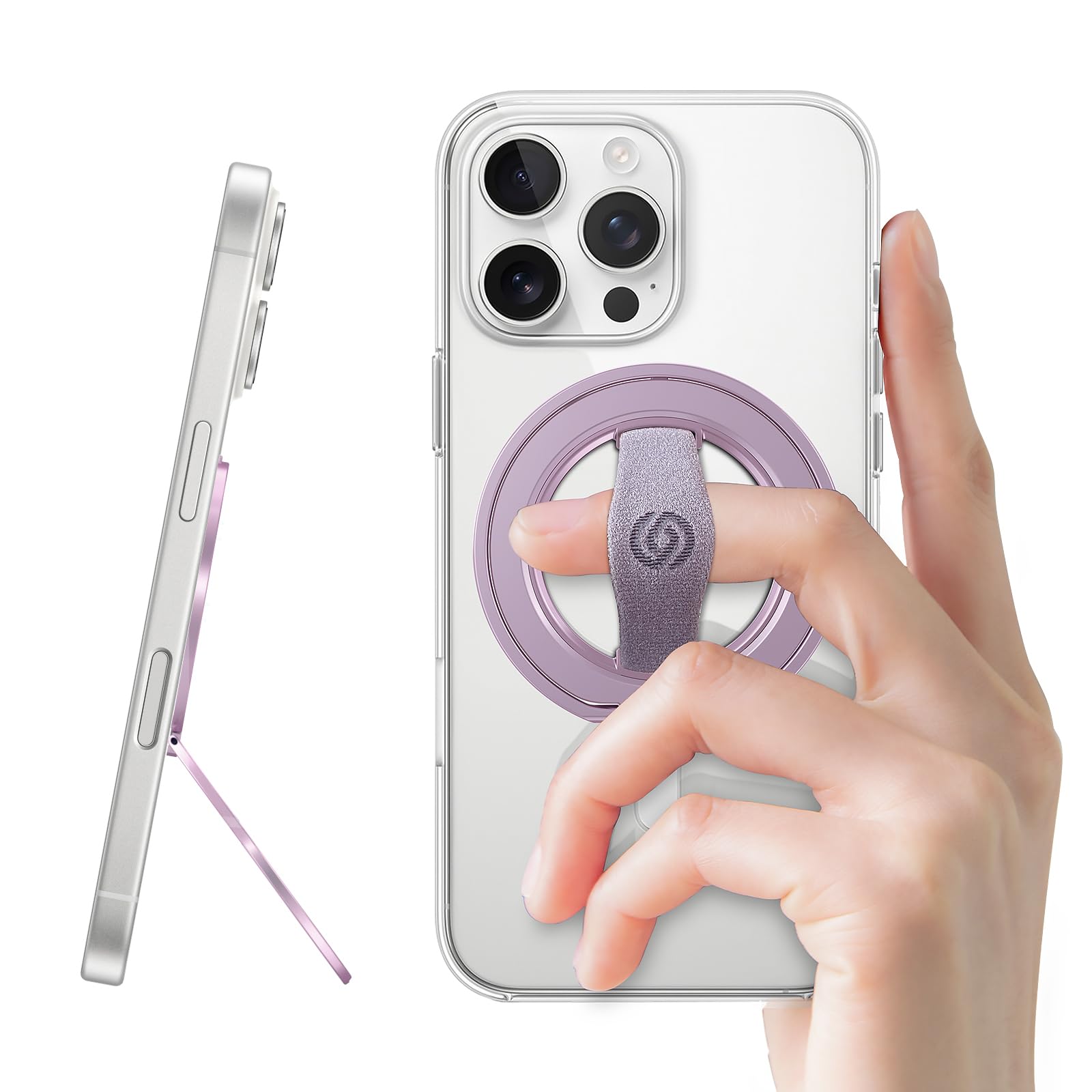 EWA MagOne 3rd Gen [Compatible with MagSafe] Phone Grip Stand with Finger Strap, Removable Magnetic Ring Holder Kickstand Loop for iPhone 17,16,15,14,13,12 Series (Purple)