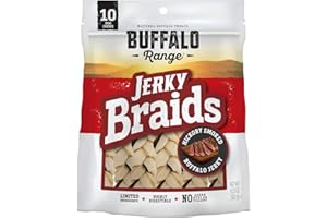 Buffalo Range Rawhide-Free Dog Treats – Braided Jerky Chews Made with Grass-Fed Buffalo – Hickory Smoked Flavor High Protein Dog Chews – Natural Rawhide Alternative Treat – 10 Count