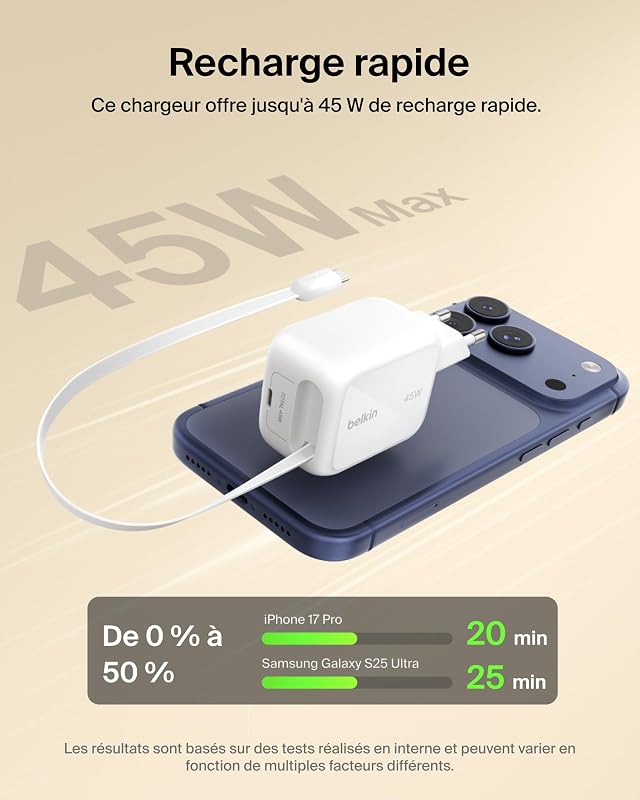 Chargeur USB-C GaN 67 W avec Câble USB-C Rétractable 1 M Et Port USB C, pour iPhone, Recharge Rapide pour iPhone 17 Et 16 Series, Galaxy S26 Series, AirPods, Tablettes, MacBook, Chromebook