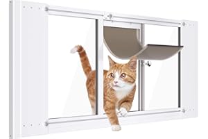 PAULMELE Cat Door for Window,Adjustable to Fits 33"-38" Width Sliding Windows,Aluminum Frame Window Cat Door Insert,Magnetic Close Cat Window Door,Quick Install Window Pet Door for Cats & Small Dogs
