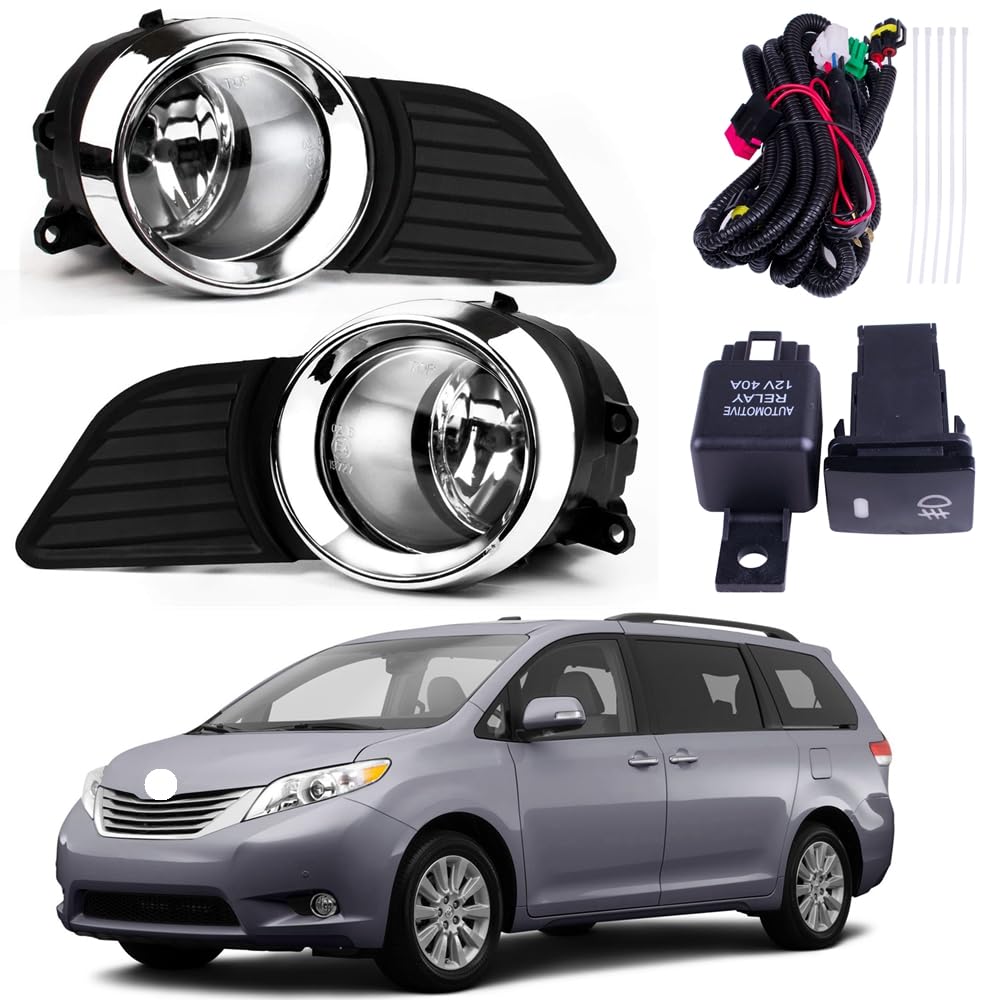 Photo 1 of ***DAMAGED - SEE NOTES/PICTURES*** Tiny Force Fog Lights Lamps with Covers + Switch + Wiring Kit Compatible with Toyota Sienna CE L LE XLE 2011-2017 (Not fit Sienna SE) Replaces ?TO1038146 TO1039146 5204008010 812200D041 812100D041