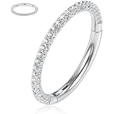 GAGABODY Septum Clicker Conch Piercing Jewelry 16 Gauge Earrings Hoop 20g Ring Nose Hoops Surgical Steel Lip Rings with 3 Sides CZ Helix Rook Cartilage Earrings