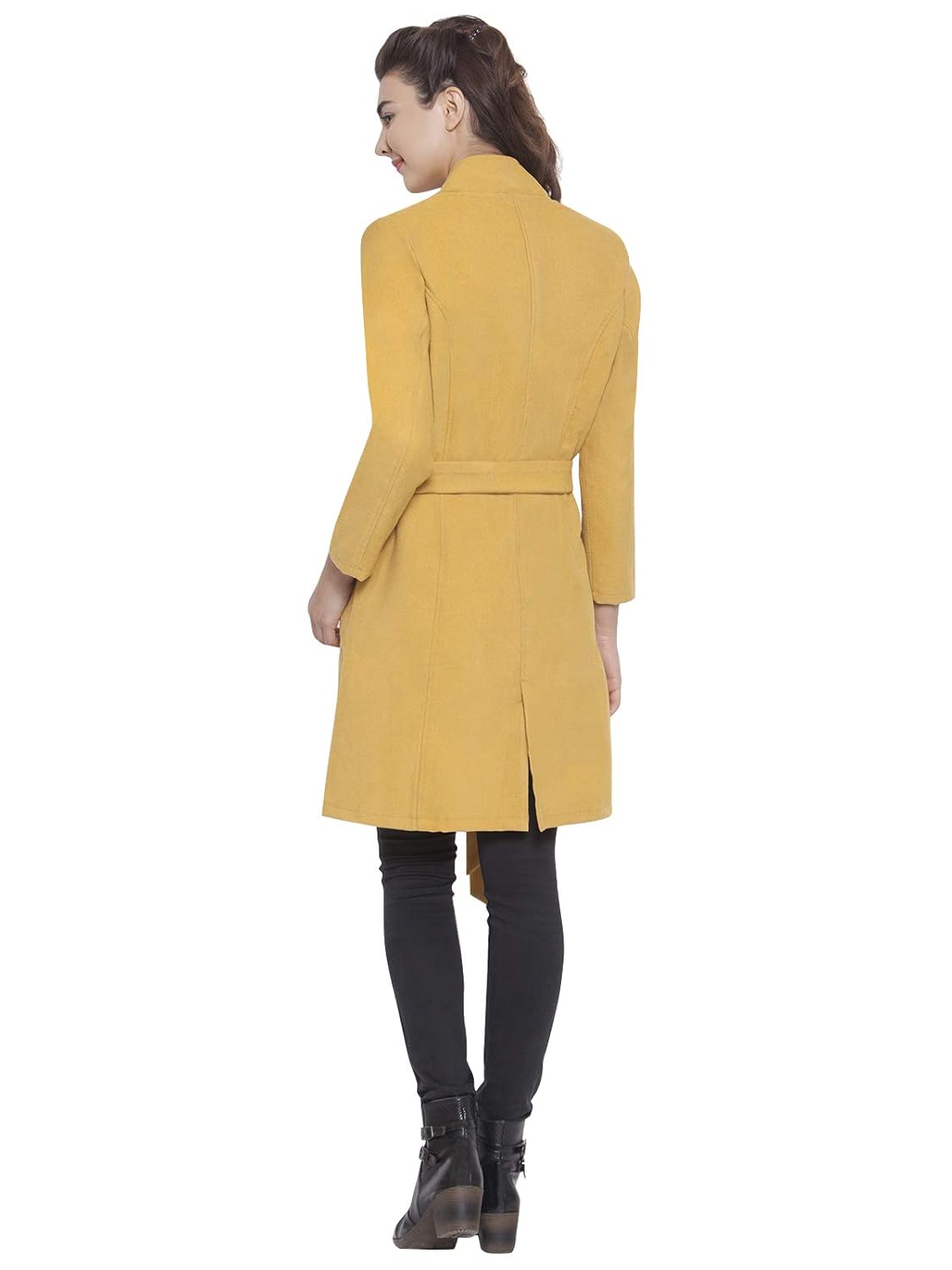 martini women yellow asymmetric long woolen felt coat