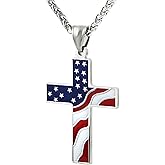 HZMAN American Flag Patriotic Cross Religious Jewelry Pendant Necklace