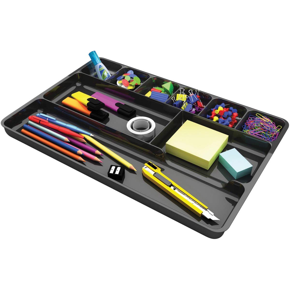 Photo 1 of 1" Height x 14" Width x 9" Depth Black Plastic Desk Drawer Organizer (1 Organizer) - BOS-DEF38104