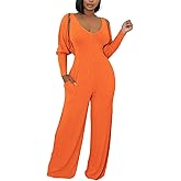 Annystore Sexy 2 Piece Set for Women Fall Outfit Ribbed Knit Long Sleeve Crop Cardigan Wide Leg Pants Set Jumpsuit Clubwear