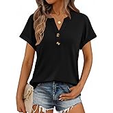 AUTOMET Womens Spring Tops 2026 Short Sleeve Shirts Henley Dressy Casual Blouses V Neck Fashion Tunics Trendy Flowy Clothing