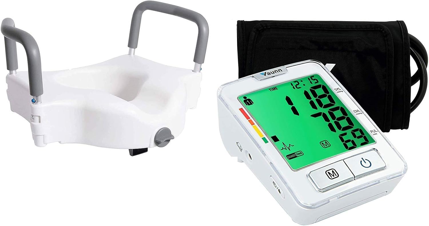 Vaunn Medical Raised Toilet Seat and Commode Seat Riser and Blood Pressure Monitor Bundle: Health & Personal Care