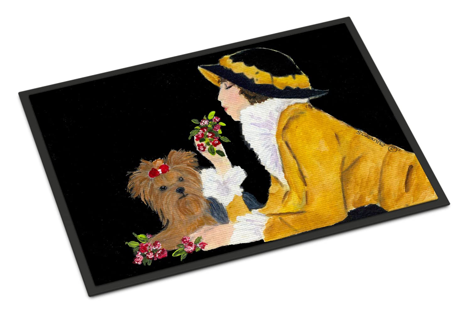 Caroline's Treasures Lady with Her Yorkie Indoor Outdoor Doormat, 18 inches x 27 inches, Multicolor