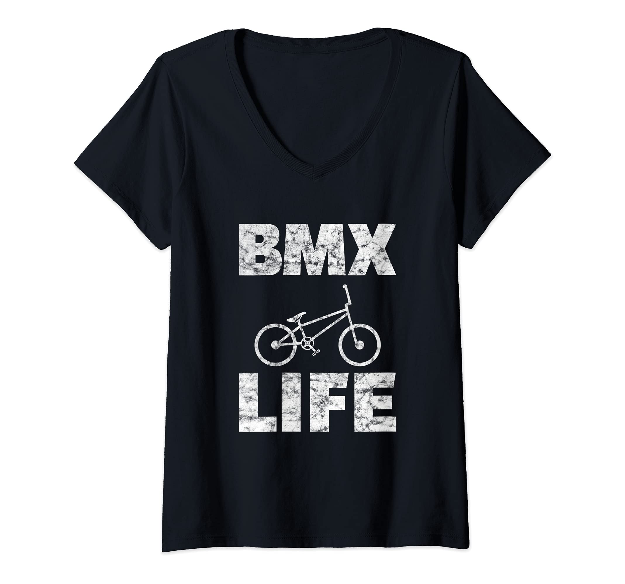 Womens BMX Life Distressed Bike Rider V-Neck T-Shirt