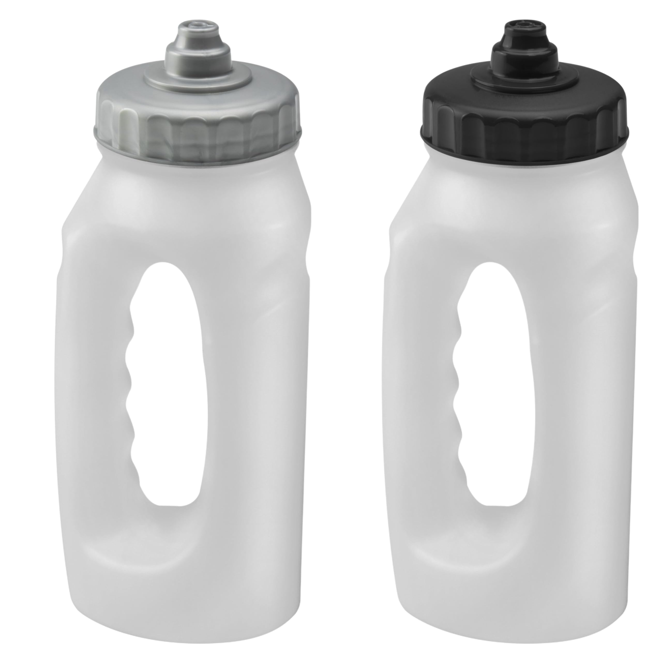 Jolly Brite Running Water Bottle Handheld 500ml Leakproof Spout Light Weight BPA Free Easy Grip Ideal for Runners Jogging Sports Gym Training 2 Pack (Silver Black Lids)