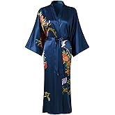 TicyLuck Women's Silk Kimono Robe Long Bathrobe Nightgown 100% Mulberry Silk for Women - Classic Floral Pattern