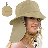 Waterproof Sun Rain Hat for Women Wide Brim UPF50+ UV Protection Packable Men Bucket Safari Fishing Hat with Neck Flap