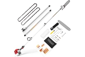 COOCHEER Pole Saw Gas Powered, 16-Foot Reach 58CC 2-Cycle Gas Pole Chain Saw 11.5-Inch Bar Cordless Extendable Long Tree Trimmer Gas Pole Saws for Tree Hedge Trimming Branches Pruning
