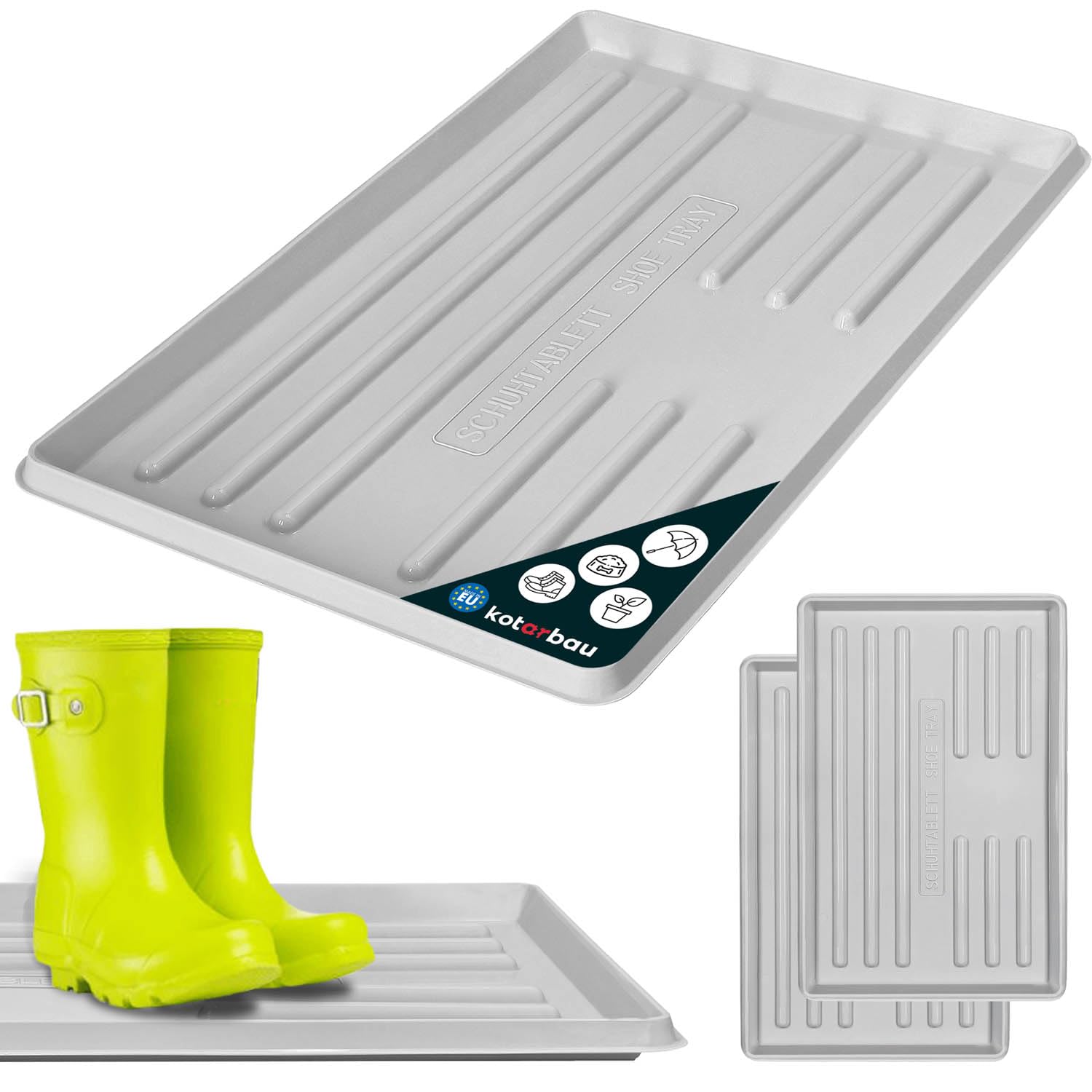 KOTARBAU® 2 pcs Boot Tray - Plastic - 60 x 40 cm (23.62 × 15.75 inches) - Grey - Shoe Drip Tray - for Wet Shoes - Boot Mat - Easy to Clean - Durable