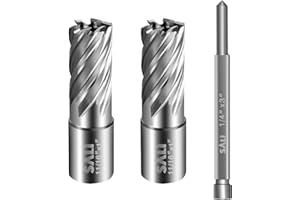 SALI 2 pcs Annular Cutter Diameter 11/16 Inch with Weldon Shank 3/4" (with 2 Flats) Cutting Depth 1" Mag Drill Bit for Magnetic Drill Press HSS Fully Ground Drill with One 1/4"*3" Pilot Pin