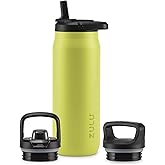 ZULU Base 32oz Stainless Steel Water Bottle with 3 Lids- Straw, Chug, Twist | Double Walled and Vacuum Insulated Metal Thermos | For Gym, Outdoor | Built in Carry Loop, Dishwasher Safe, Guac