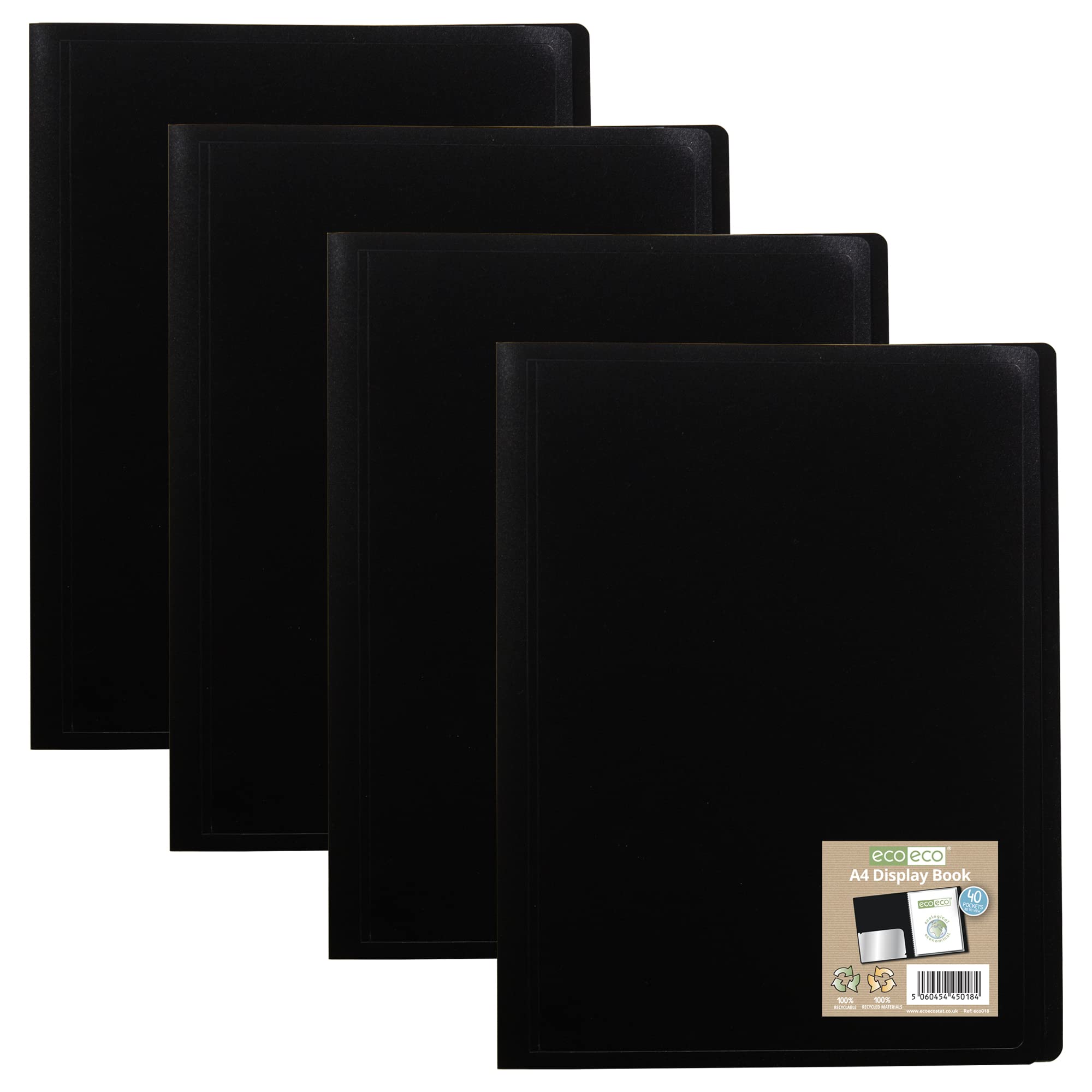 eco-eco A4 100% Recycled 40 Pockets Black Flexible Cover Portfolio Book Folder Display Book, eco018x4