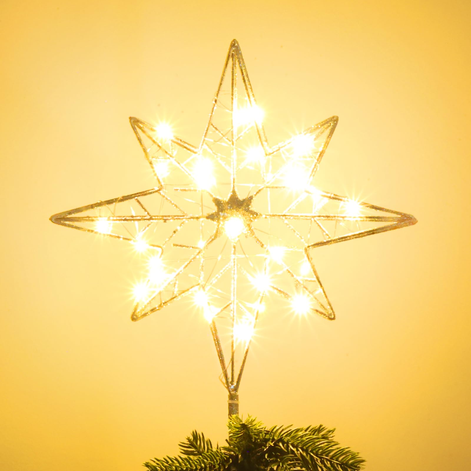 Photo 1 of hogardeck Christmas Tree Topper, Glittered Gold 8-Point Star Tree Topper for Christmas Treetop, 30 LED Timer Sparkling Tree Toppers Christmas Tree Decorations